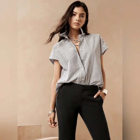 Banana Republic Ryan Slim Straight Fit Washable Wool Blend Pants Black  8 Short - Picture 3 of 14